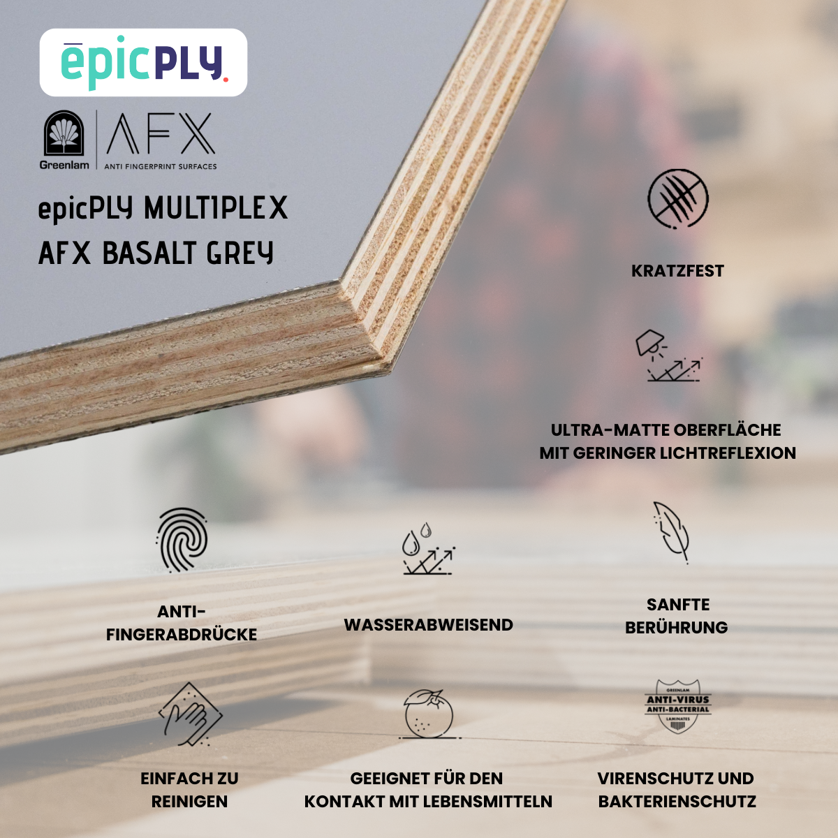 Contreplaqué epicPLY stratifié haut de gamme - - Gris basalte AFX