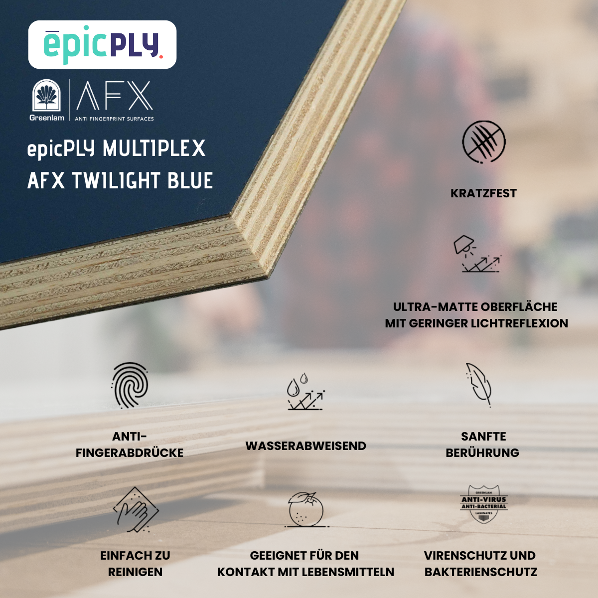 Contreplaqué epicPLY stratifié haut de gamme - AFX Bleu crépuscule
